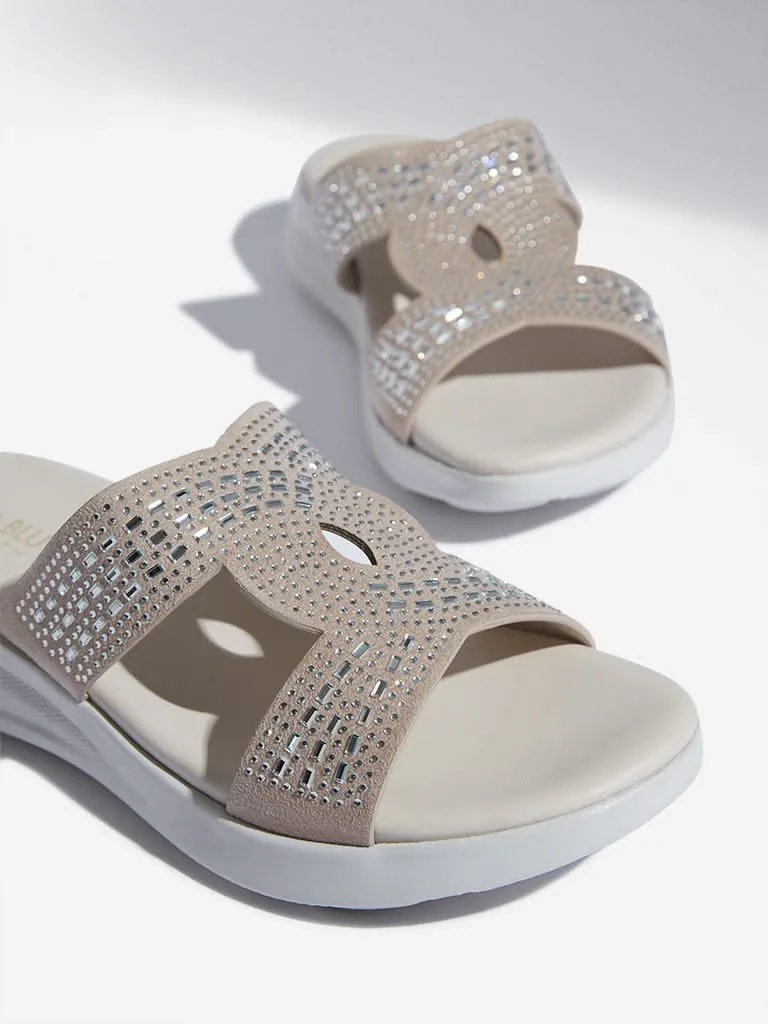 LUNA BLU Ivory Embellished Comfort Sandals