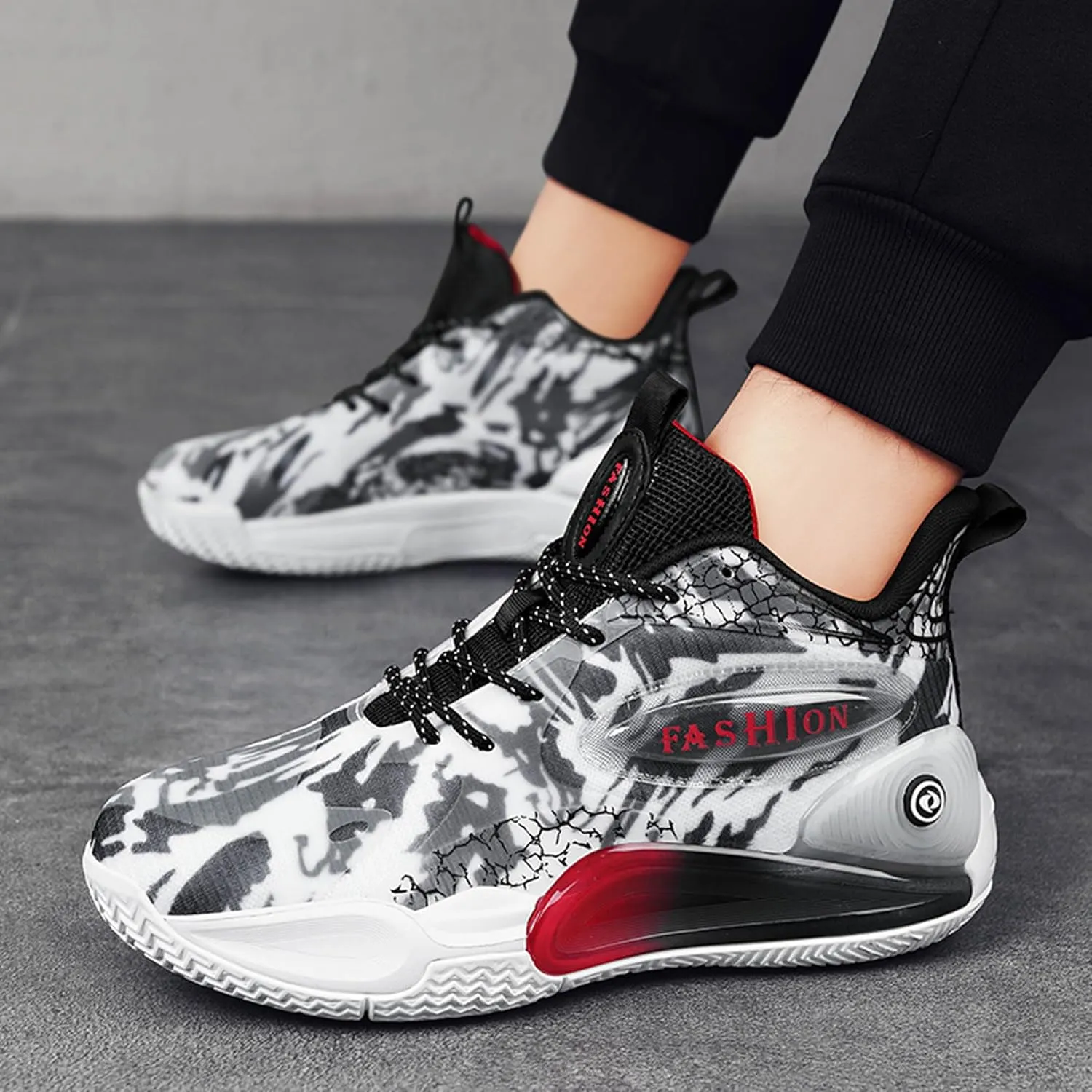 Men's Women's Multi-Color Graffiti Mesh Lightweight Anti Slip Arch Support Casual Training Sports Basketball Shoes, Comfortable Wide Version Road Running Shoes, Street Youth Team Athletic Shoes