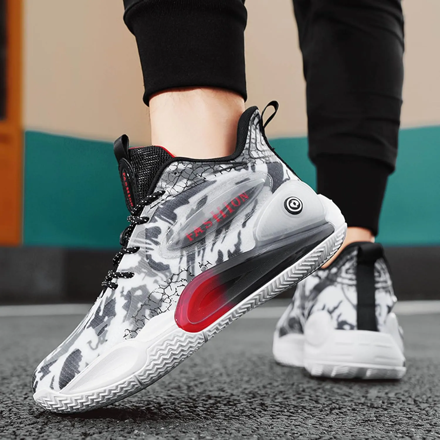 Men's Women's Multi-Color Graffiti Mesh Lightweight Anti Slip Arch Support Casual Training Sports Basketball Shoes, Comfortable Wide Version Road Running Shoes, Street Youth Team Athletic Shoes