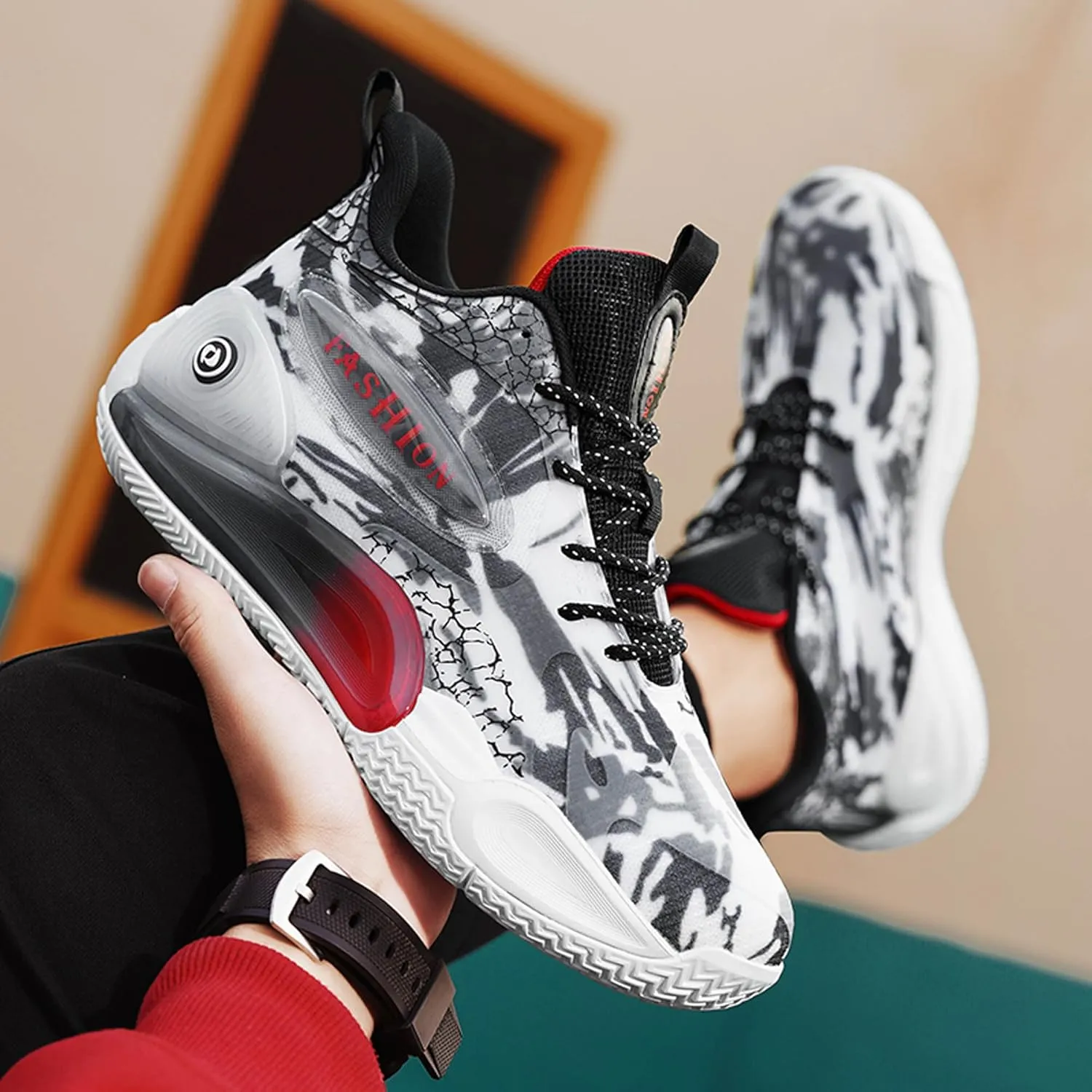 Men's Women's Multi-Color Graffiti Mesh Lightweight Anti Slip Arch Support Casual Training Sports Basketball Shoes, Comfortable Wide Version Road Running Shoes, Street Youth Team Athletic Shoes