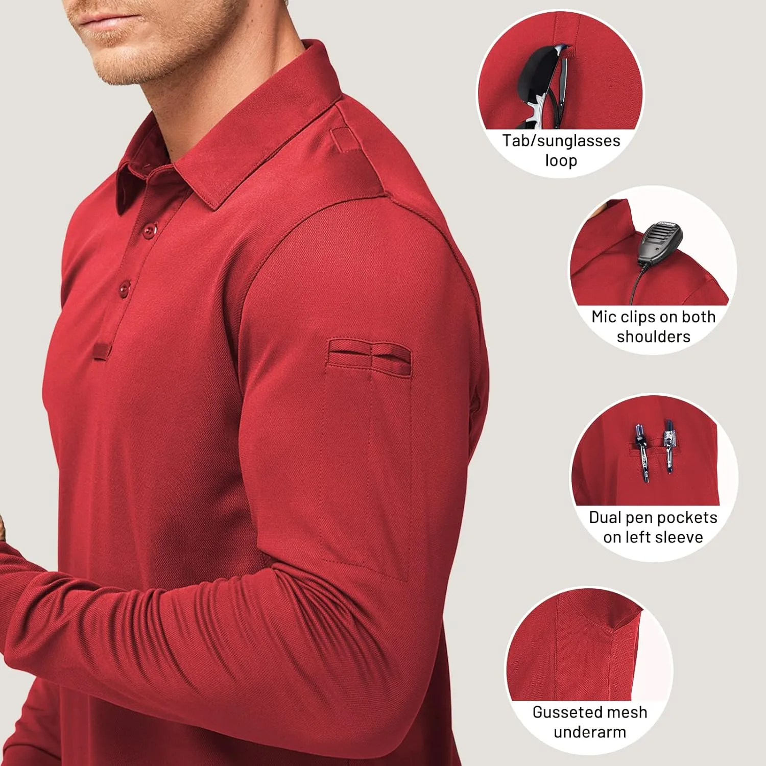 MIER Men's Outdoor Performance Tactical Polo Shirts Short and Long Sleeve, Moisture-Wicking