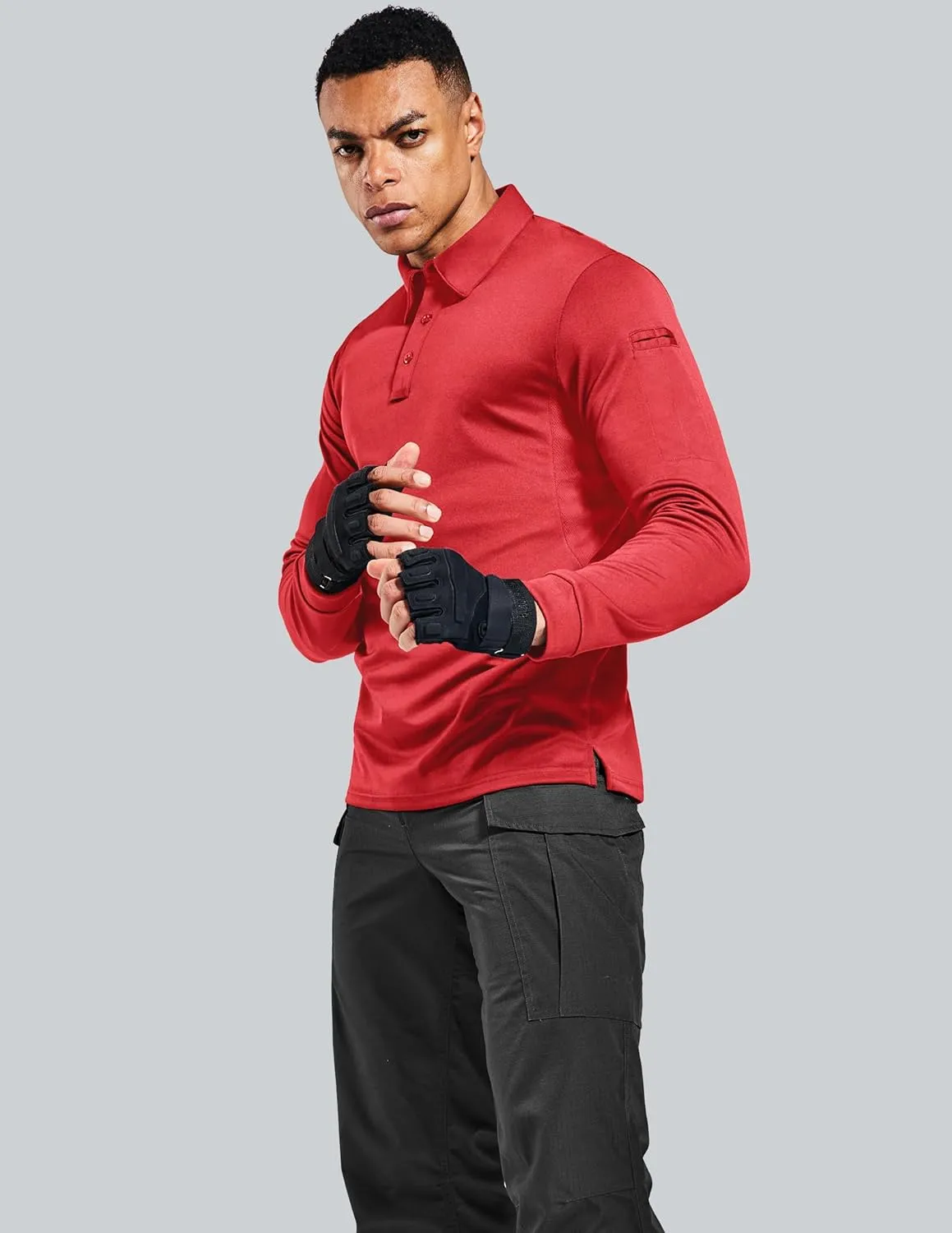 MIER Men's Outdoor Performance Tactical Polo Shirts Short and Long Sleeve, Moisture-Wicking