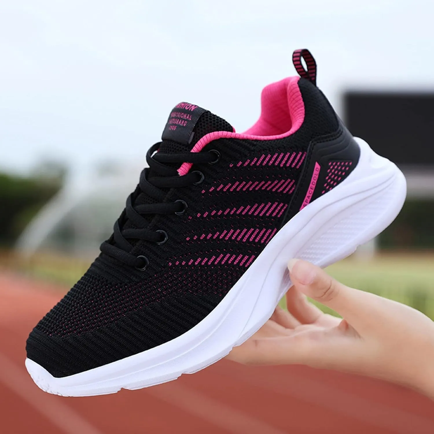 Womens Slip on Walking Shoes Outdoor Breathable Lightweight Running Shoe Non Slip Lace Up Work Tennis Sneakers