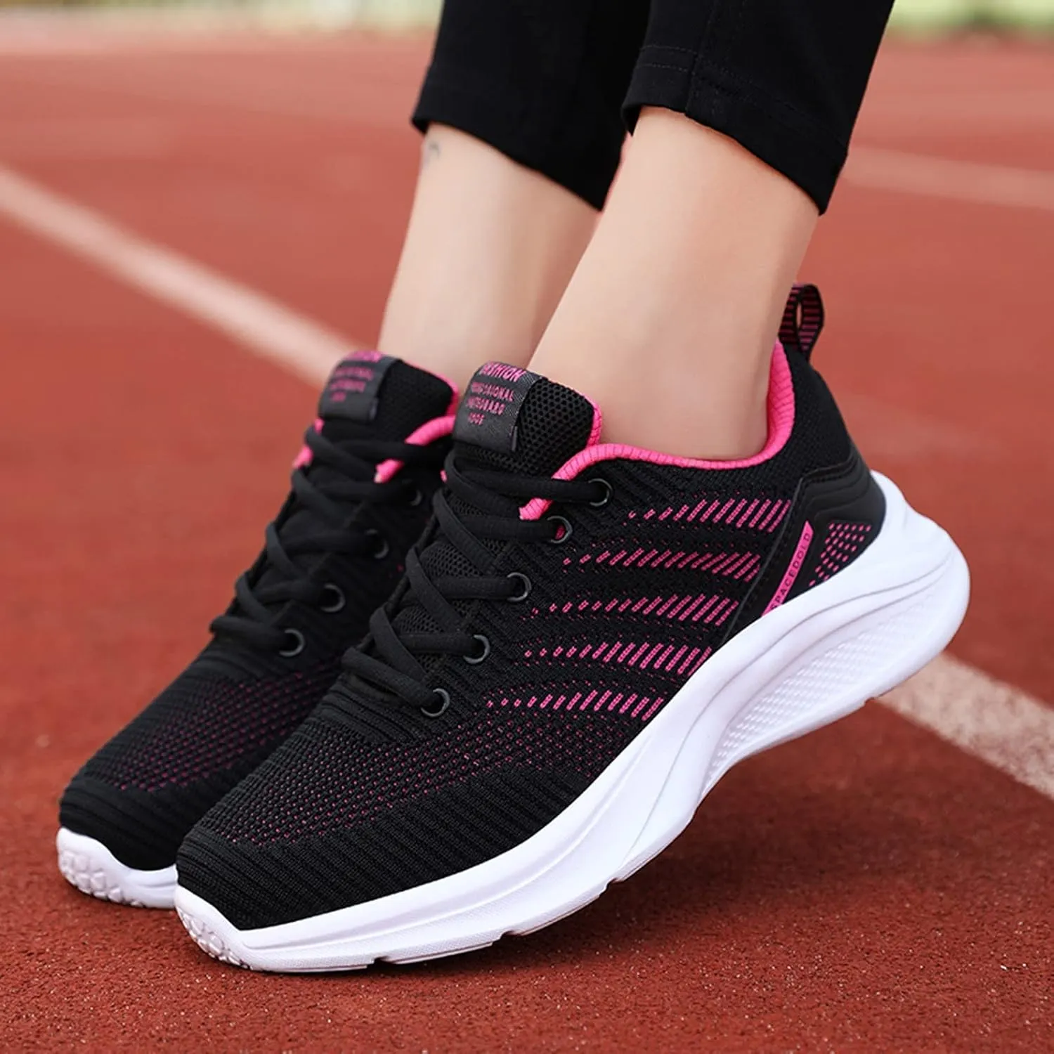 Womens Slip on Walking Shoes Outdoor Breathable Lightweight Running Shoe Non Slip Lace Up Work Tennis Sneakers