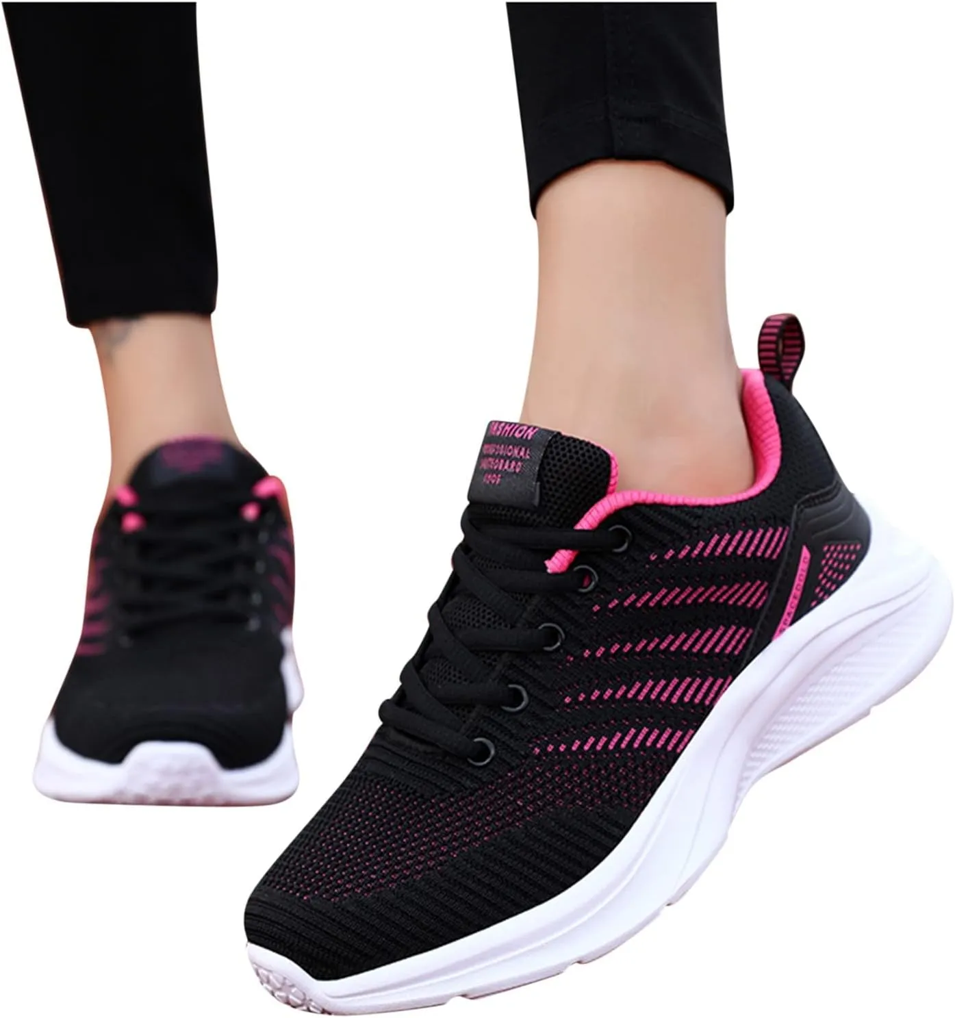 Womens Slip on Walking Shoes Outdoor Breathable Lightweight Running Shoe Non Slip Lace Up Work Tennis Sneakers