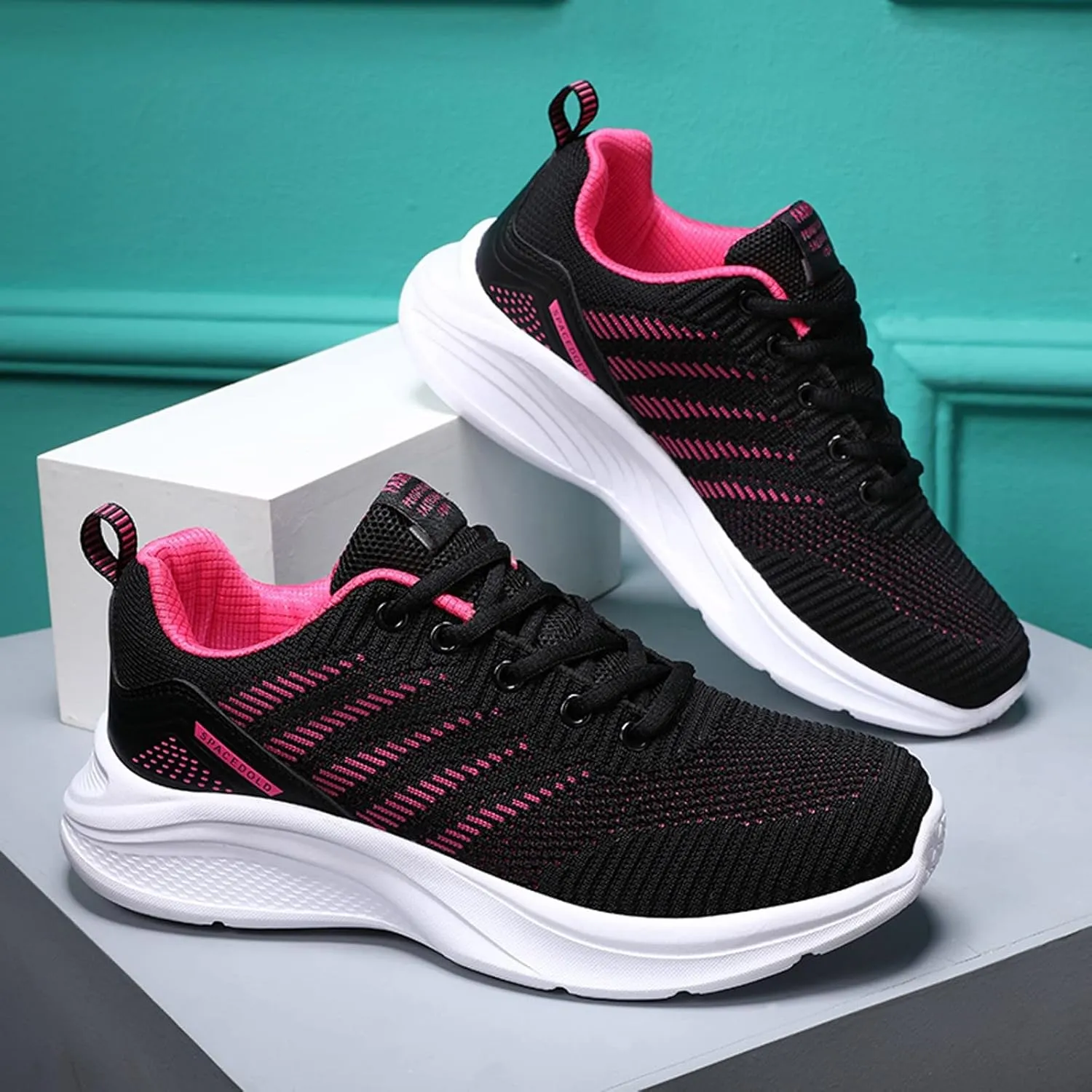 Womens Slip on Walking Shoes Outdoor Breathable Lightweight Running Shoe Non Slip Lace Up Work Tennis Sneakers